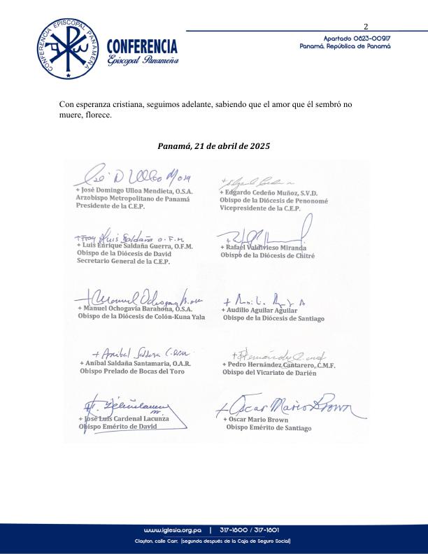 COMUNICADO ANTE FALLECIMIENTO DEL PAPA FRANCISCO 2